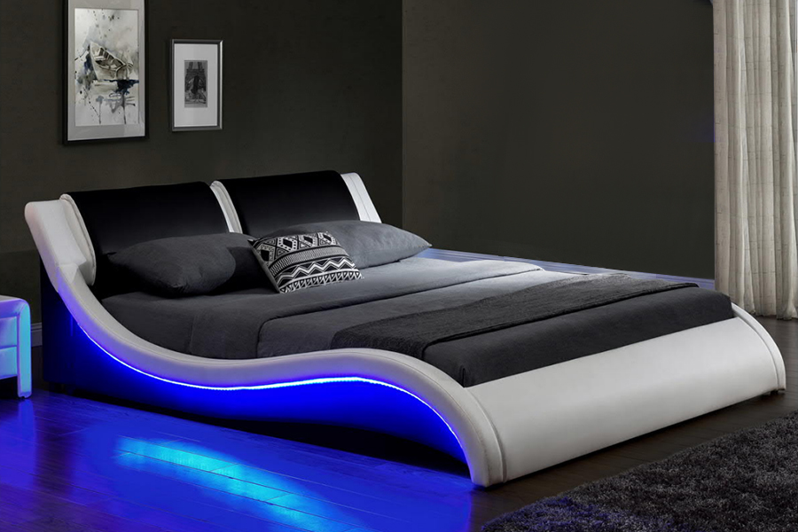 1178-1 Khung giường sóng LED tương lai bọc nệm LED