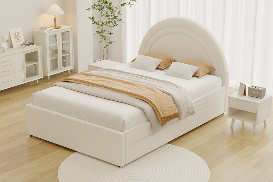 4542 Khung giường chứa đồ cong bọc nệm có bánh lăn