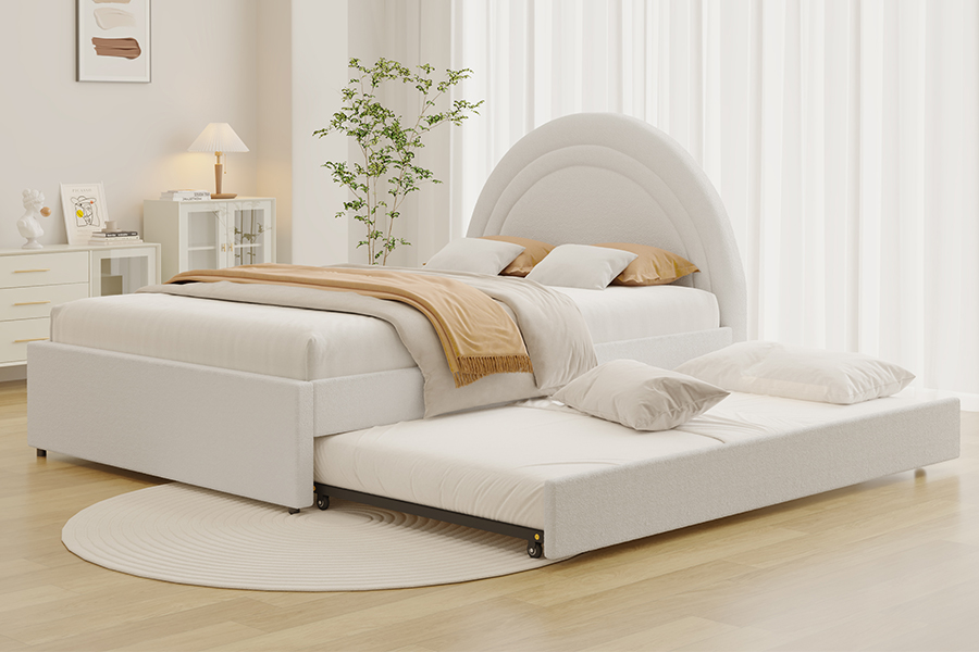 4542 Khung giường chứa đồ cong bọc nệm có bánh lăn