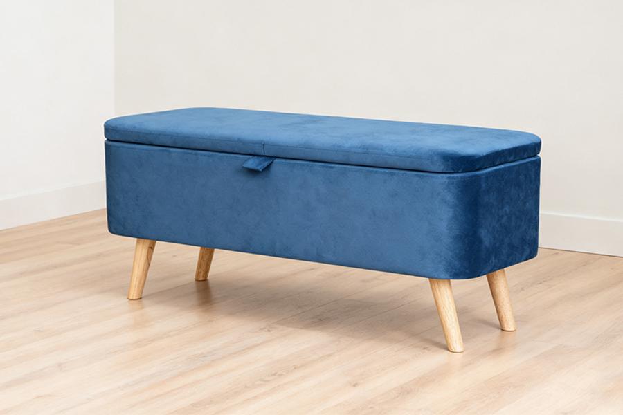 WSS956 Hộp lưu trữ nhung màu xanh bọc nhung màu xanh Ottoman