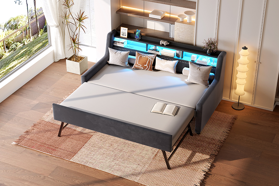 4857-1U Giường sofa bọc vải nhung mềm Trundle