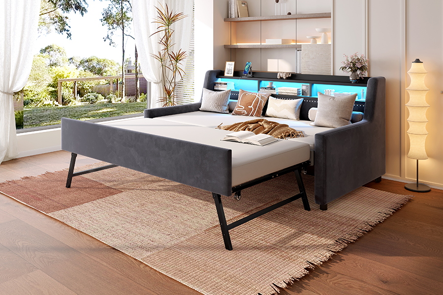 4857-1U Giường sofa bọc vải nhung mềm Trundle