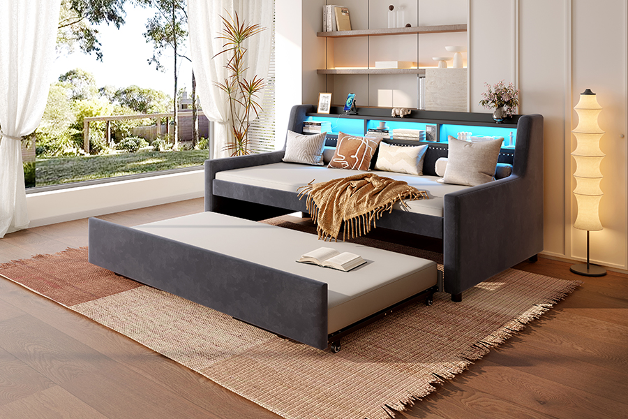 4857-1U Giường sofa bọc vải nhung mềm Trundle