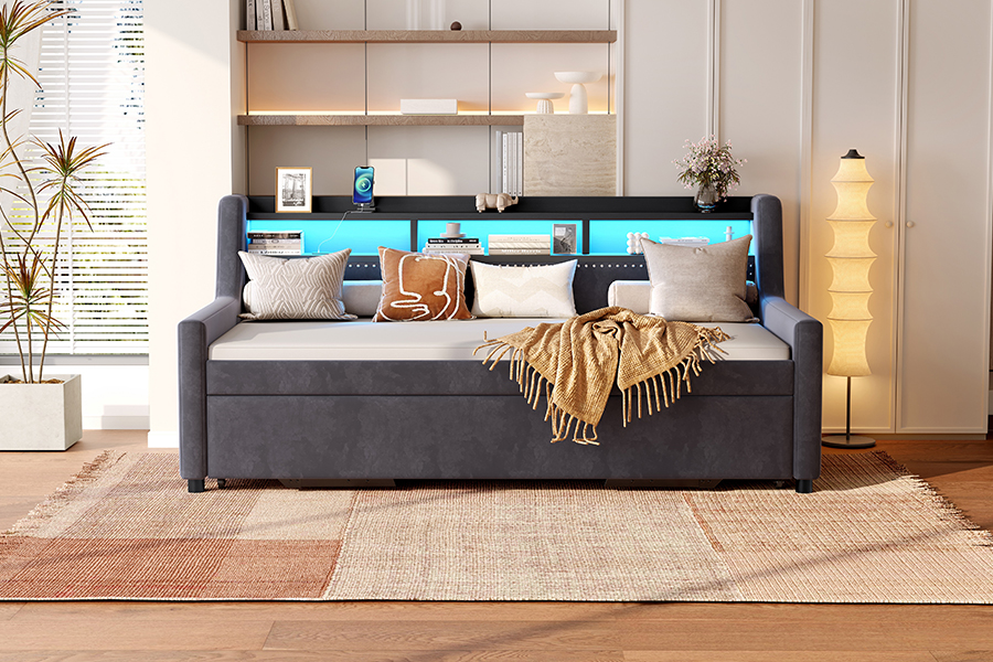 4857-1U Giường sofa bọc vải nhung mềm Trundle
