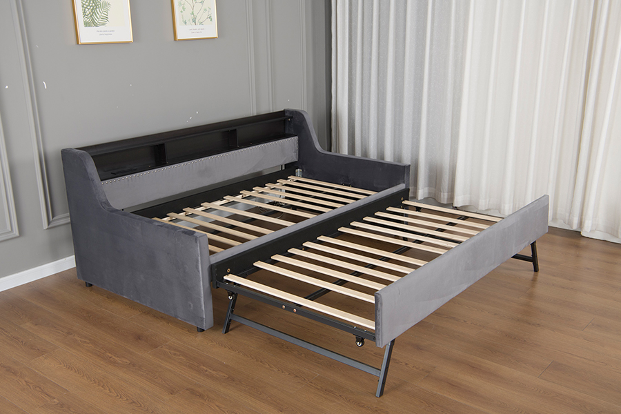 4857-1U Giường sofa bọc vải nhung mềm Trundle