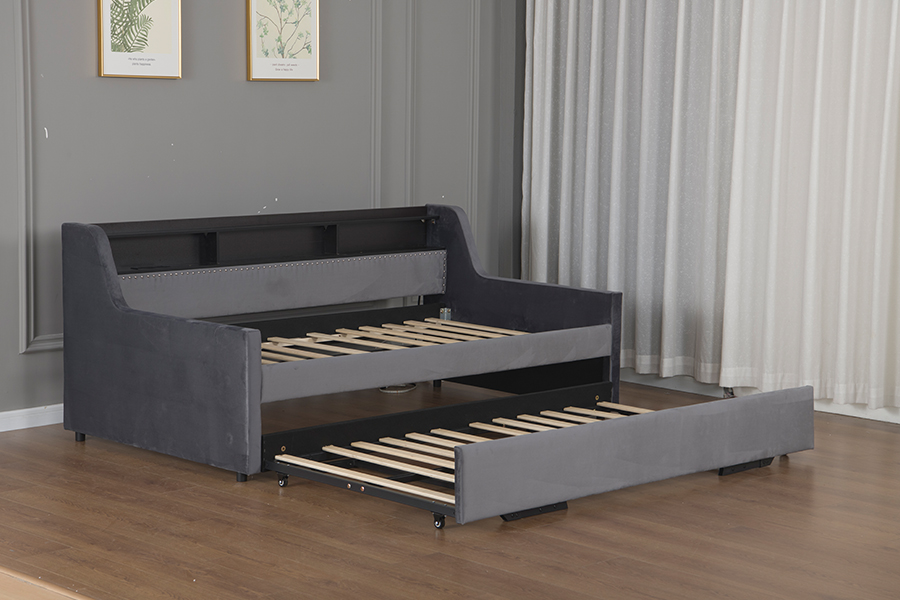 4857-1U Giường sofa bọc vải nhung mềm Trundle