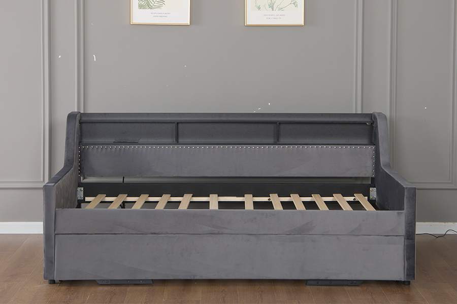 4857-1U Giường sofa bọc vải nhung mềm Trundle