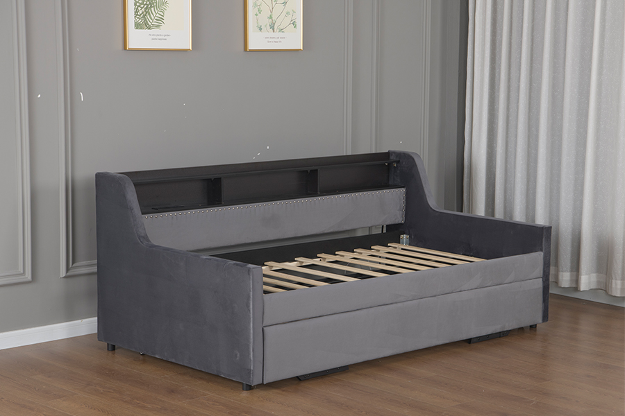 4857-1U Giường sofa bọc vải nhung mềm Trundle