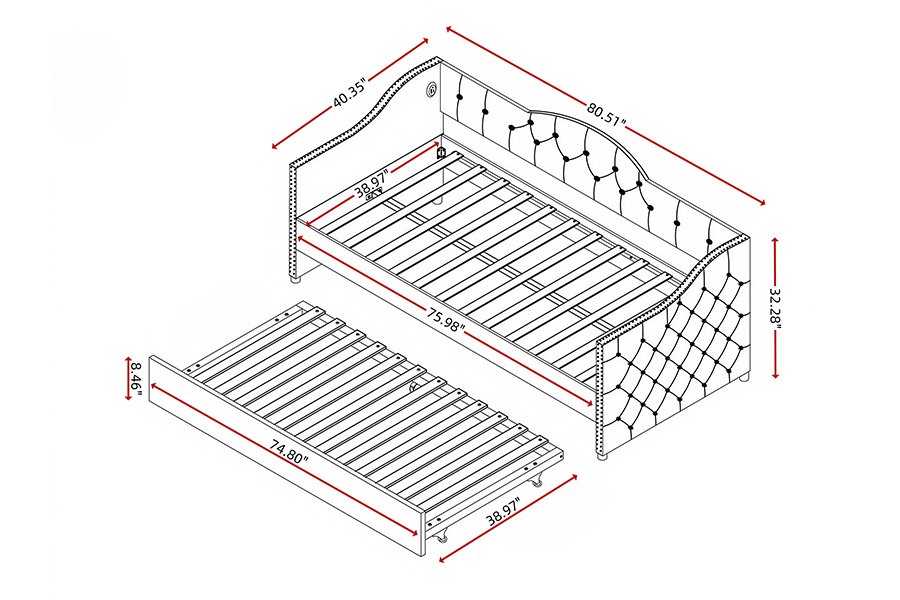 N17 Giường kéo đa năng Chức năng cất giữ Sofa giường có bánh lăn