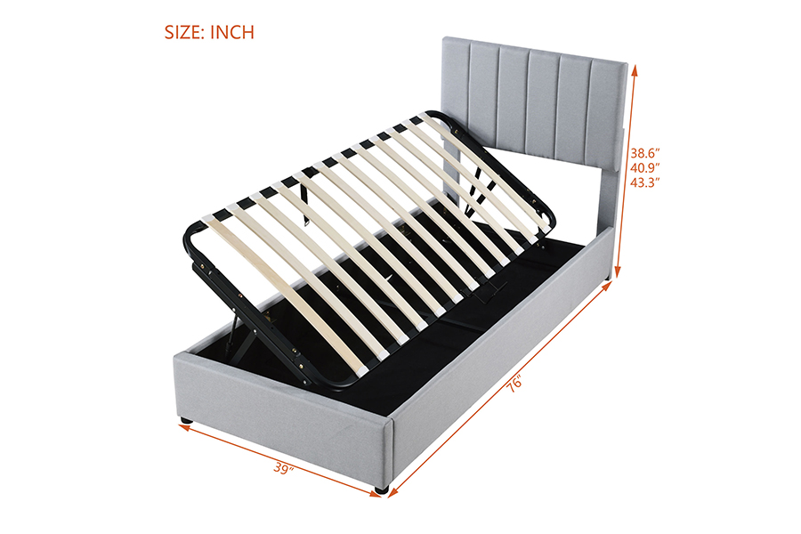 N16 Vải màu xám hiện đại Chức năng lưu trữ có thể nâng lên Khung giường lưu trữ bọc nệm