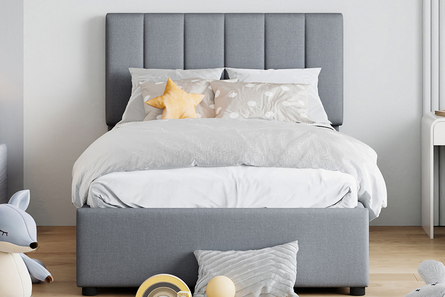 N16 Vải màu xám hiện đại Chức năng lưu trữ có thể nâng lên Khung giường lưu trữ bọc nệm