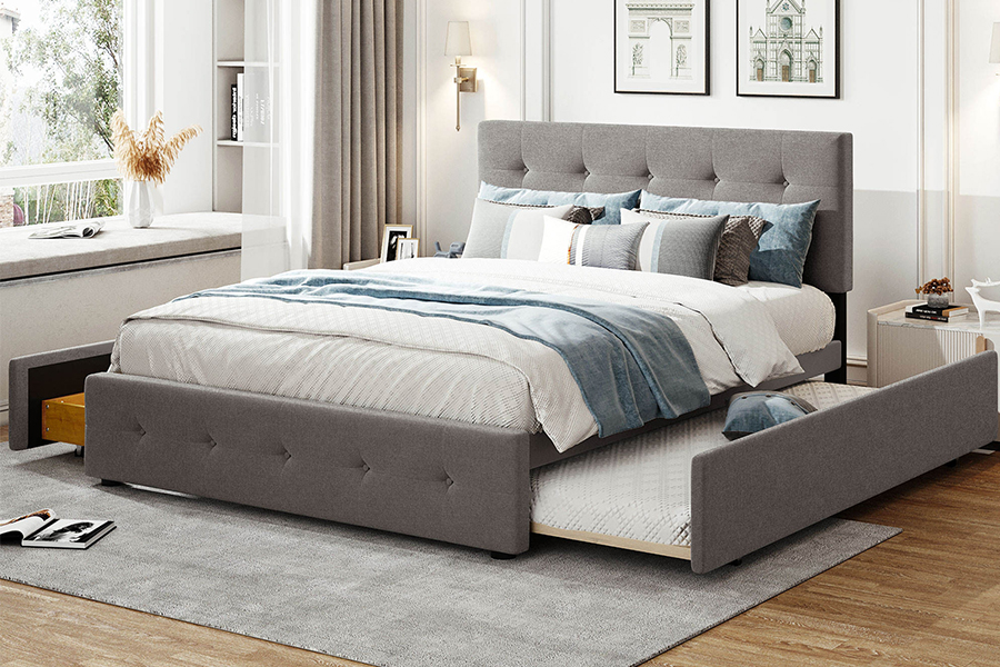 N15 Khung giường bọc nệm có bánh lăn có độ bền gấp đôi có thể điều chỉnh