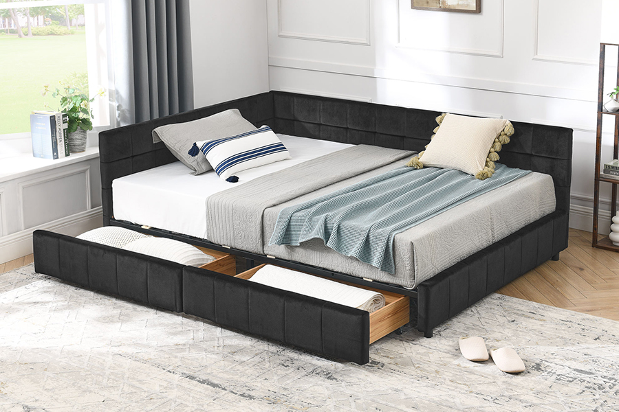 N14 Khung giường bọc nhung hình chữ L có thể điều chỉnh cao
