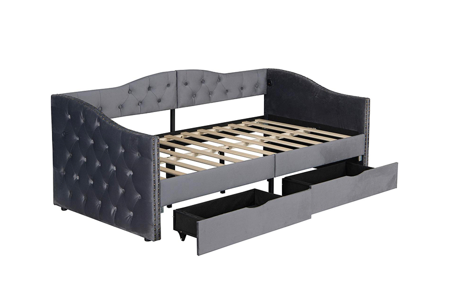 N13 Giường sofa nhung xám hiện đại Châu Âu Lưu trữ
