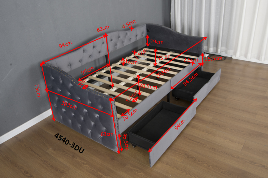 N13 Giường sofa nhung xám hiện đại Châu Âu Lưu trữ