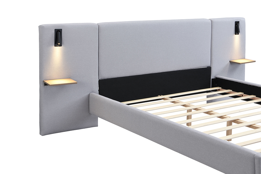 N1 Vải bền màu xám đậm Khung giường bọc bằng đèn LED chắc chắn