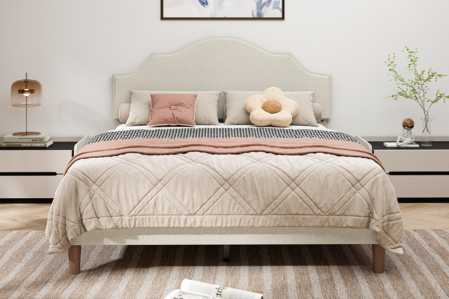 N21 Giường bọc vải màu be chất lượng cao cỡ Queen