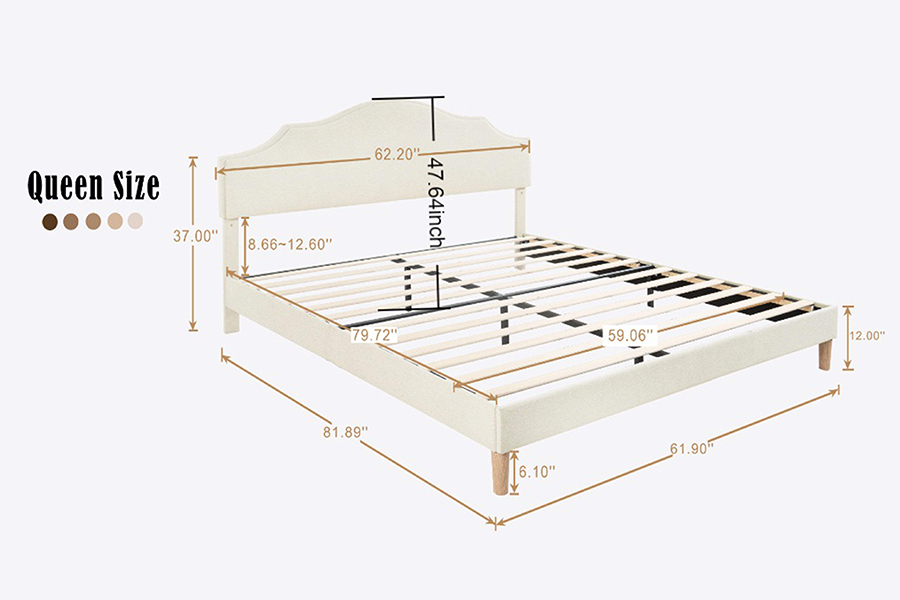 N21 Giường bọc vải màu be chất lượng cao cỡ Queen