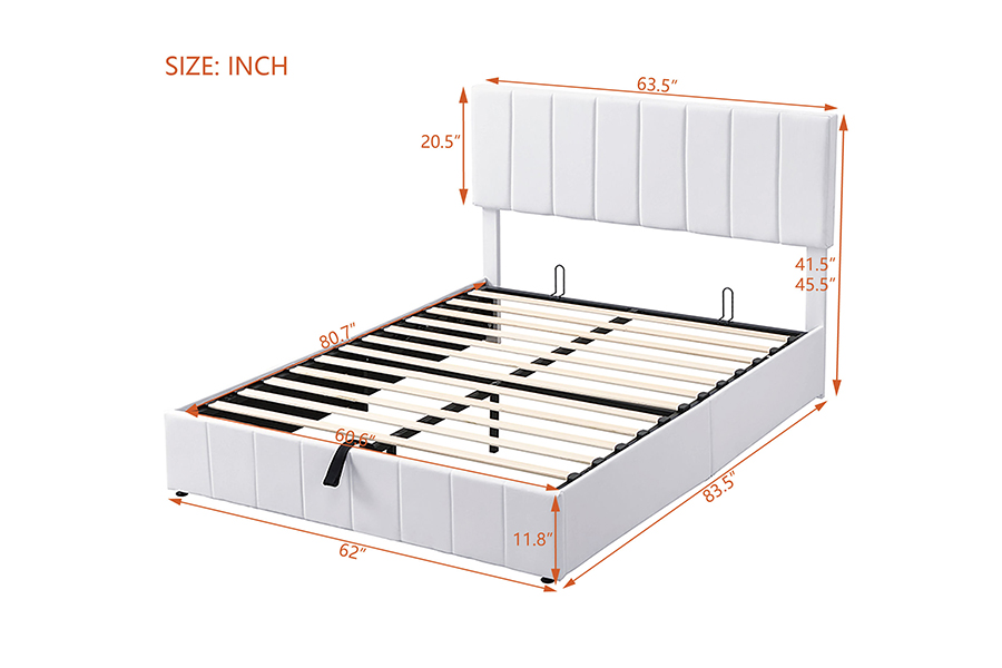 N5 Vải trắng Khung gỗ bền thân thiện với môi trường Khung giường lưu trữ bọc nệm
