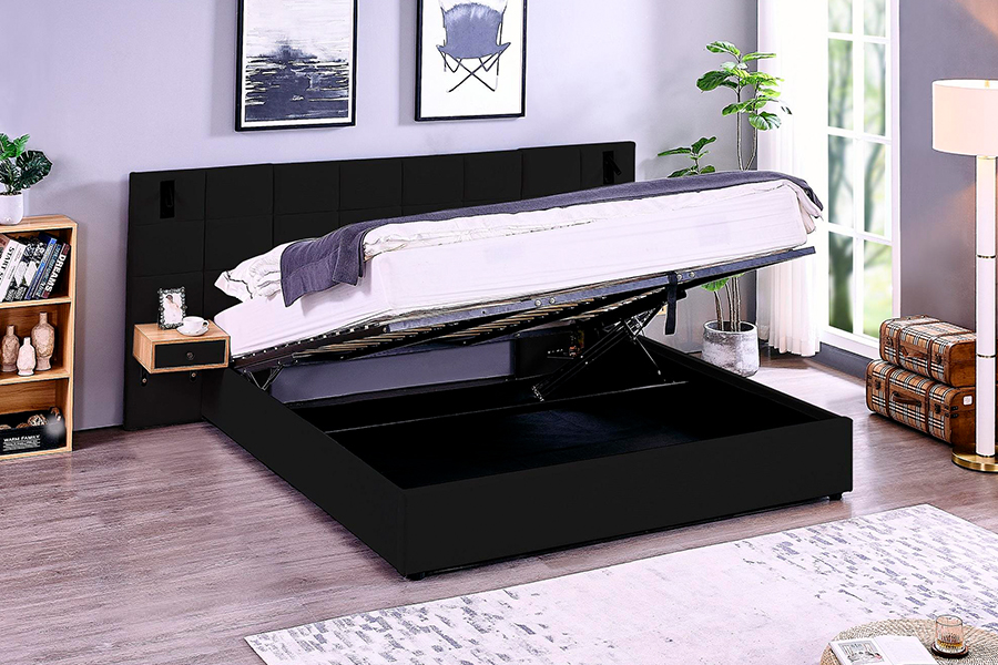 N6 Khung giường có thể điều chỉnh Chất liệu giường mềm Khung giường bọc nệm LED