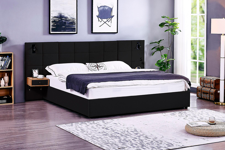 N6 Khung giường có thể điều chỉnh Chất liệu giường mềm Khung giường bọc nệm LED