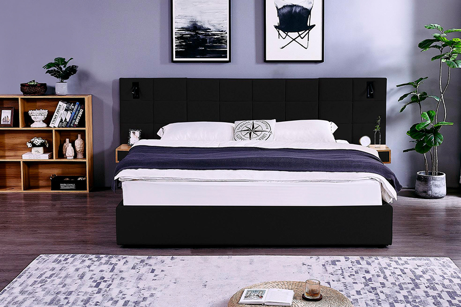 N6 Khung giường có thể điều chỉnh Chất liệu giường mềm Khung giường bọc nệm LED
