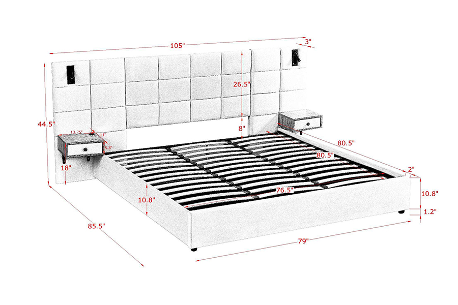 N6 Khung giường có thể điều chỉnh Chất liệu giường mềm Khung giường bọc nệm LED
