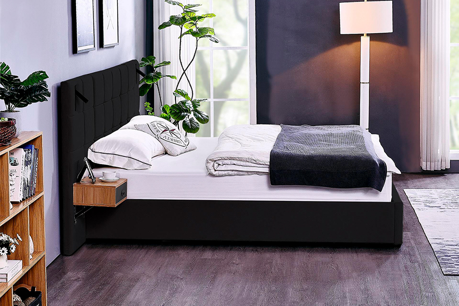 N6 Khung giường có thể điều chỉnh Chất liệu giường mềm Khung giường bọc nệm LED