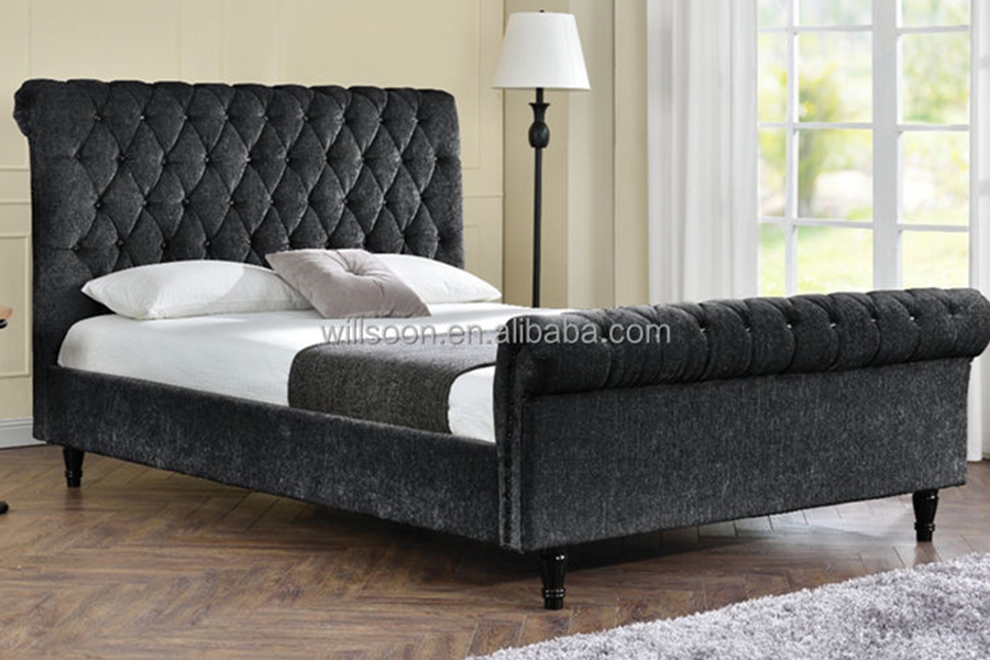1153 Giường bọc vải nhung thiết kế hình chữ S