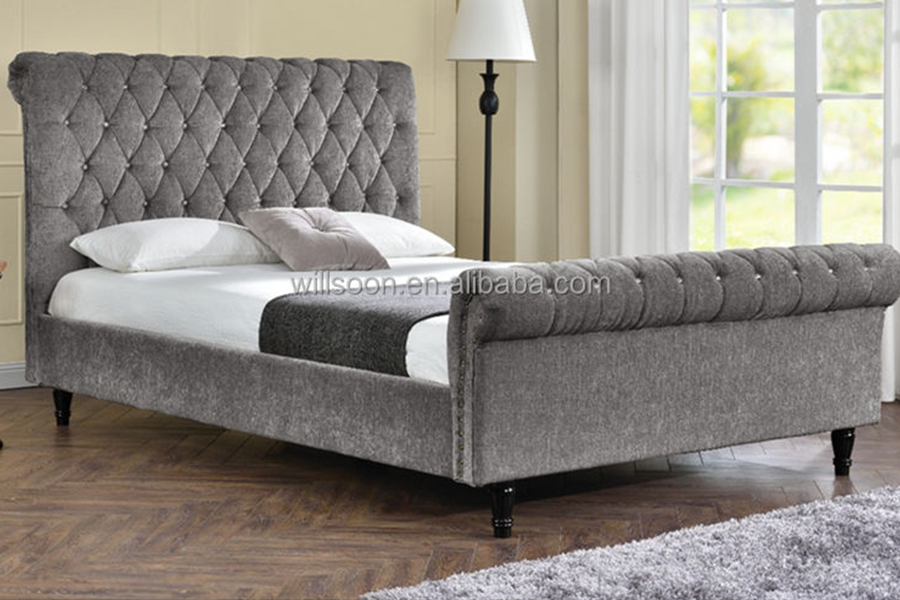 1153 Giường bọc vải nhung thiết kế hình chữ S