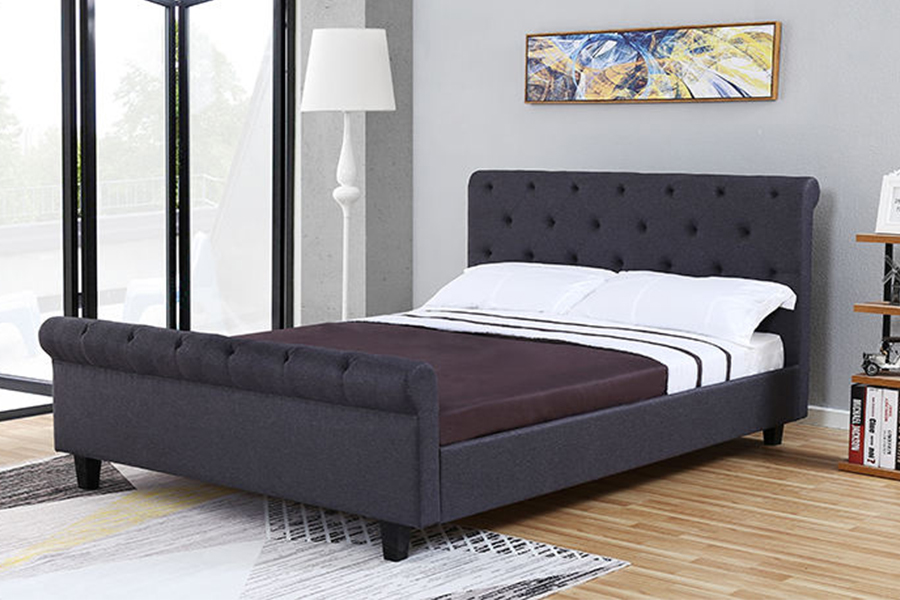 1307 Khung giường bọc vải lanh chần sợi màu nâu