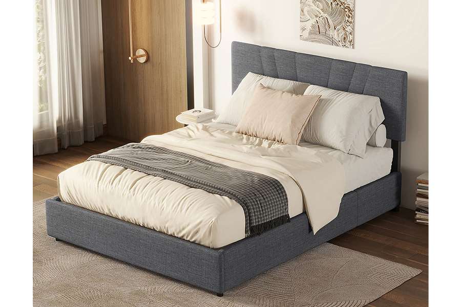 Giường bọc nệm khung gỗ bọc vải nhung 1304