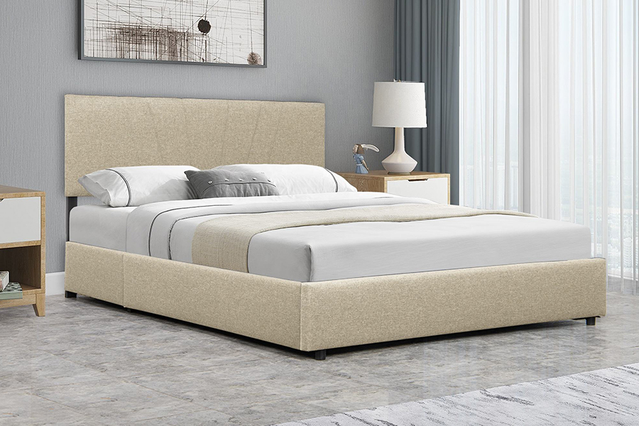 Giường bọc nệm khung gỗ bọc vải nhung 1304