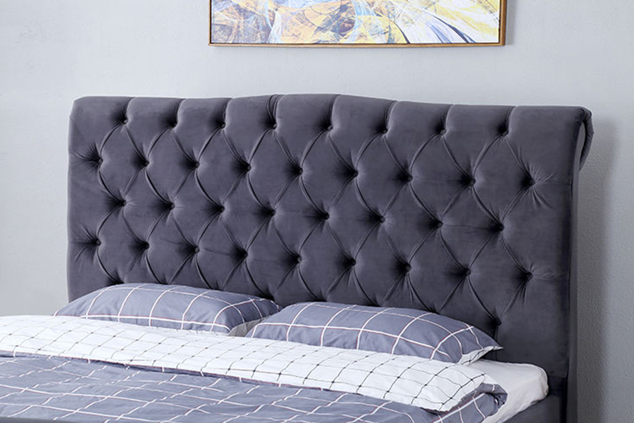 Giường bọc nệm khung gỗ bọc vải nhung 1304