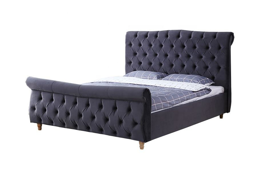 Giường bọc nệm khung gỗ bọc vải nhung 1304