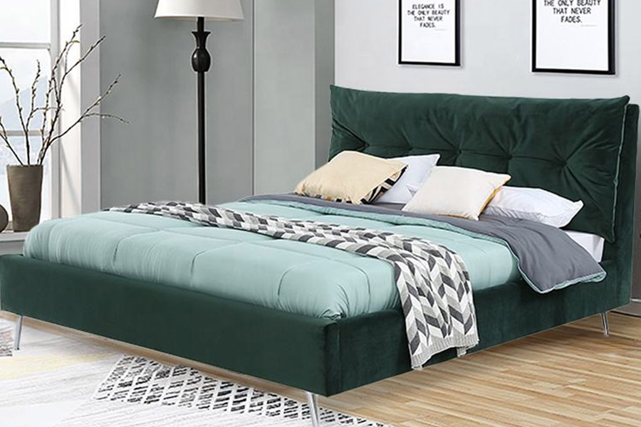 1392 Giường bọc vải nhung phong cách đơn giản hiện đại