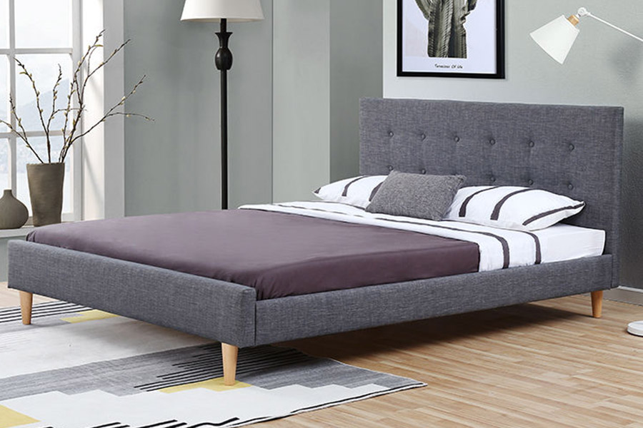 1380 Giường Scandinavian Giường bọc vải màu xám đậm