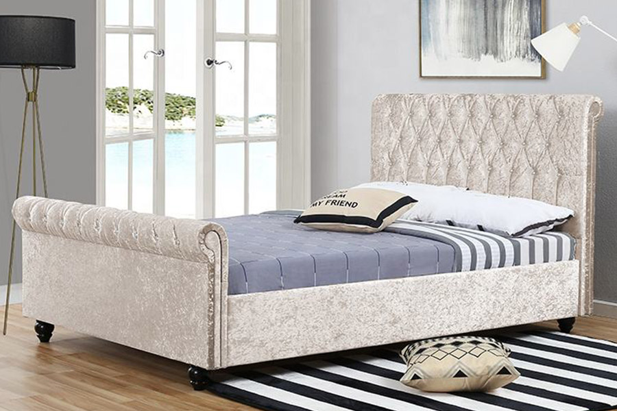 1366 Giường Xe Trượt Tuyết Hiện Đại Giường Bọc Vải Nhung