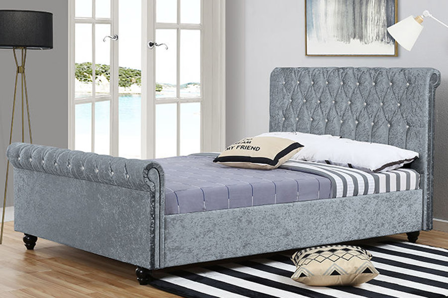 1366 Giường Xe Trượt Tuyết Hiện Đại Giường Bọc Vải Nhung