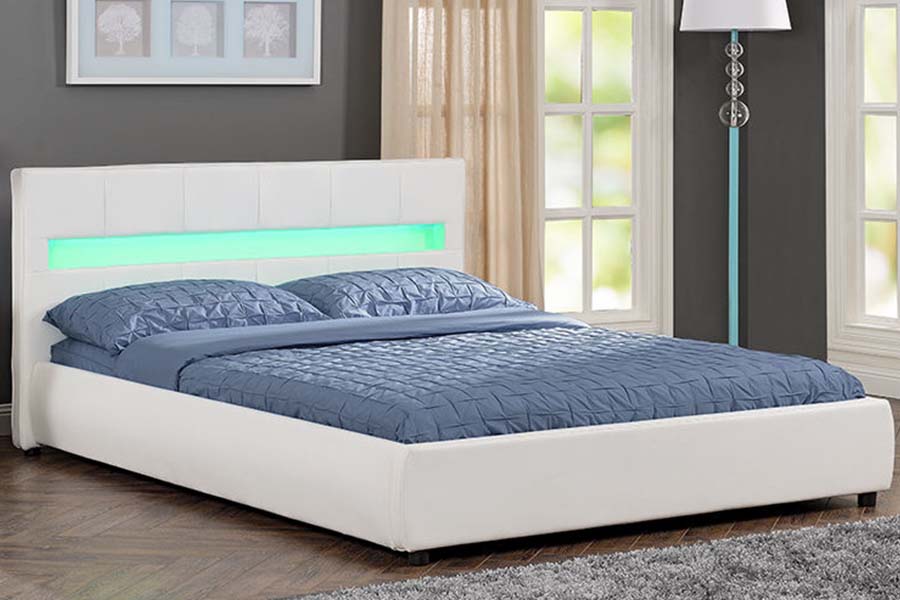 Khung giường bọc nệm LED mềm PU 1813 màu trắng