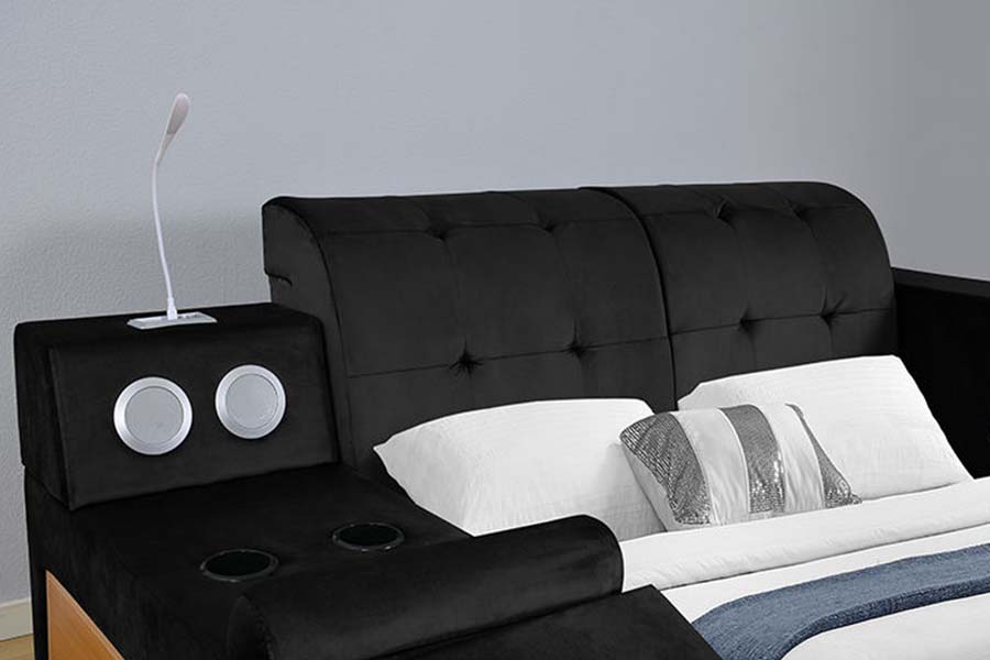 1550 Giường vải bọc da đôi hiện đại Khung giường lưu trữ
