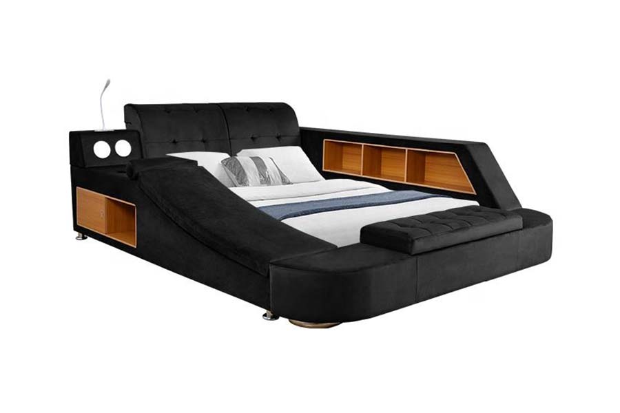 1550 Giường vải bọc da đôi hiện đại Khung giường lưu trữ