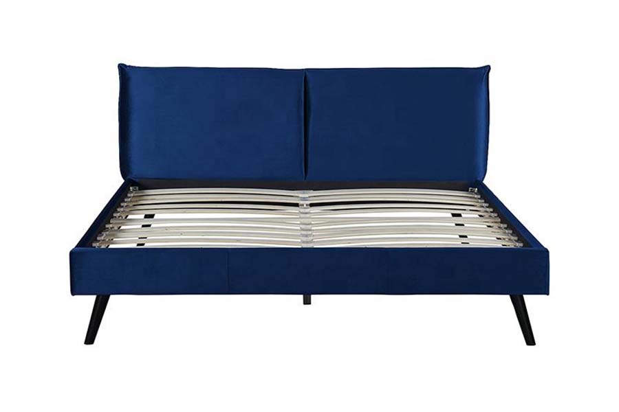 1494 Giường Queen chân gỗ màu xanh Đầu giường mềm bọc nệm
