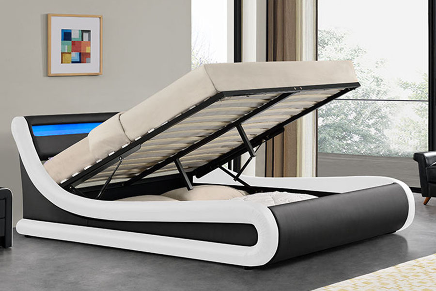 1138-1G Giường nâng khí bằng đèn LED dạng sóng Ottoman PU
