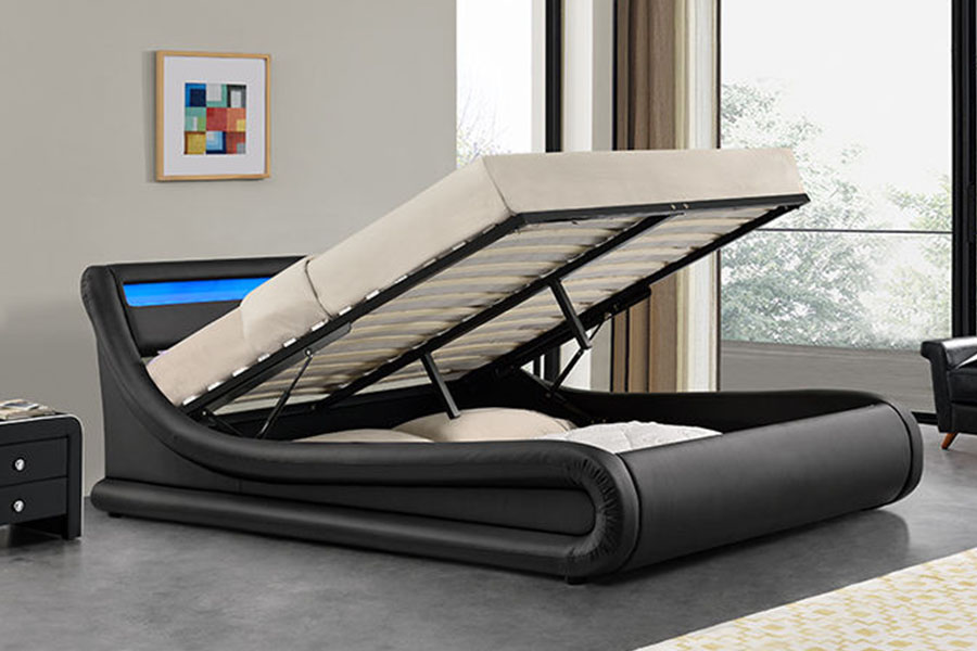 1138-1G Giường nâng khí bằng đèn LED dạng sóng Ottoman PU