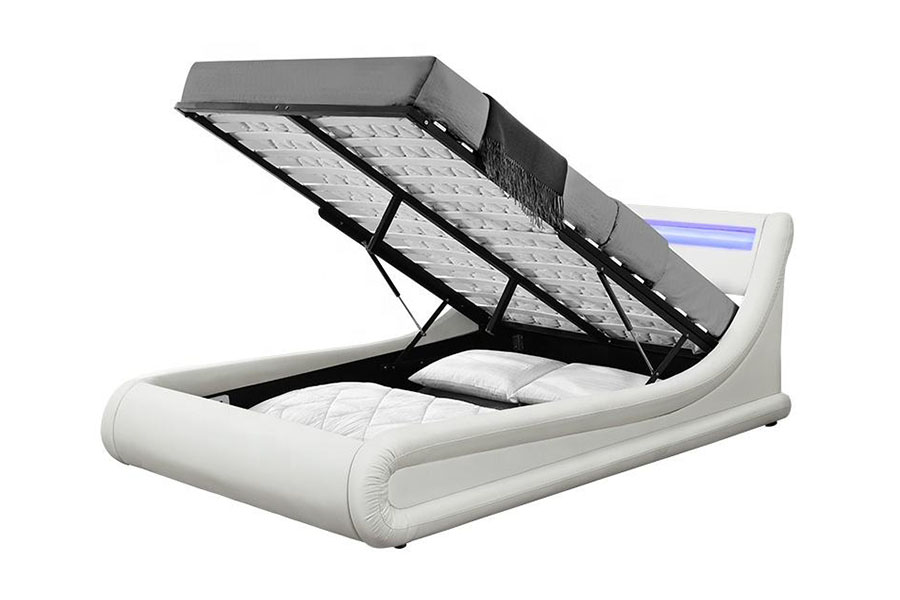 1138-1G Giường nâng khí bằng đèn LED dạng sóng Ottoman PU