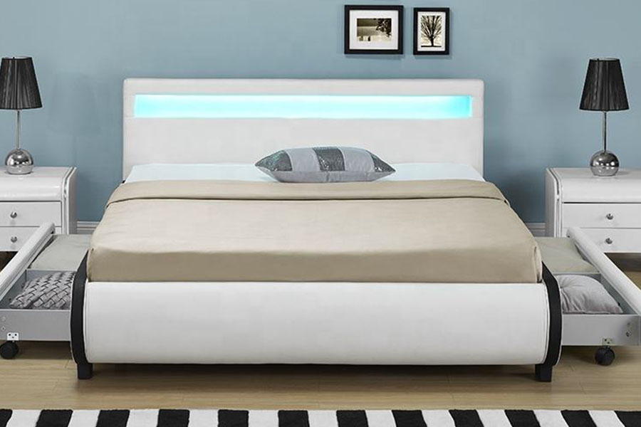 Giường bọc da PU có ngăn kéo đựng đồ bằng đèn LED 1135-1D