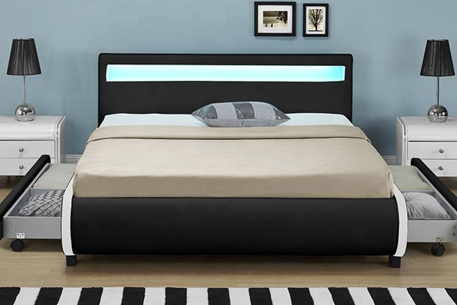 Giường bọc da PU có ngăn kéo đựng đồ bằng đèn LED 1135-1D