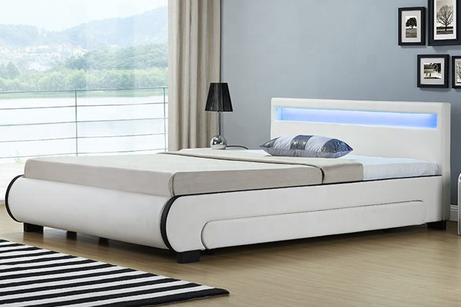 Giường bọc da PU có ngăn kéo đựng đồ bằng đèn LED 1135-1D