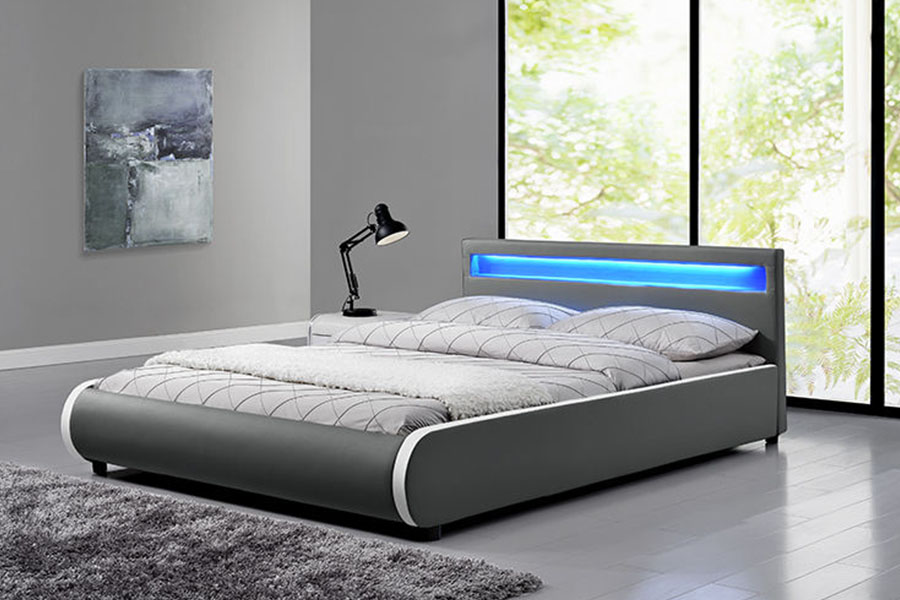 Giường bọc gỗ nguyên khối bằng da PU đôi 1125-1